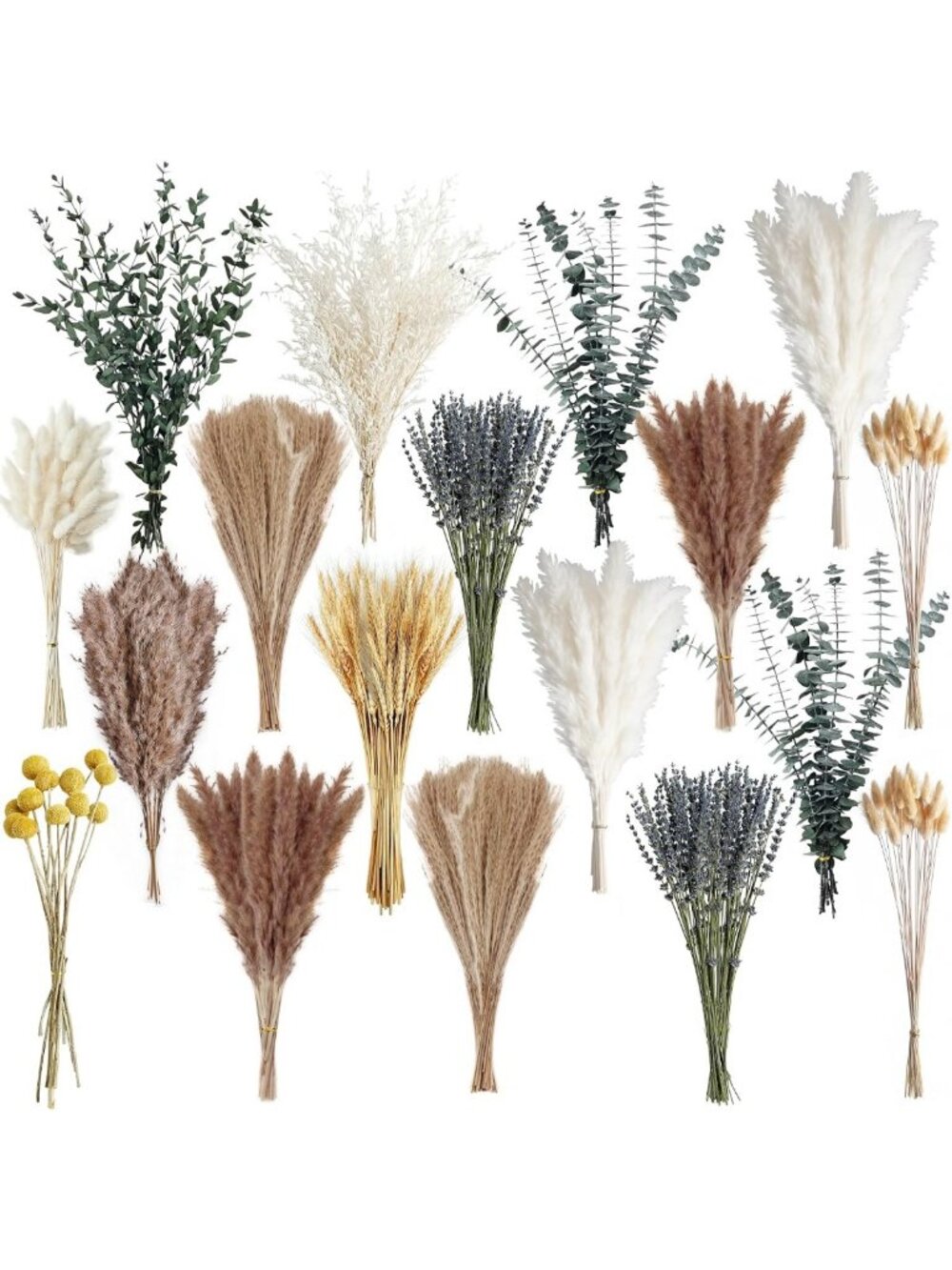 500PCS Dried Pampas Grass & Floral Bouquet - Boho Decor for Home, Weddings